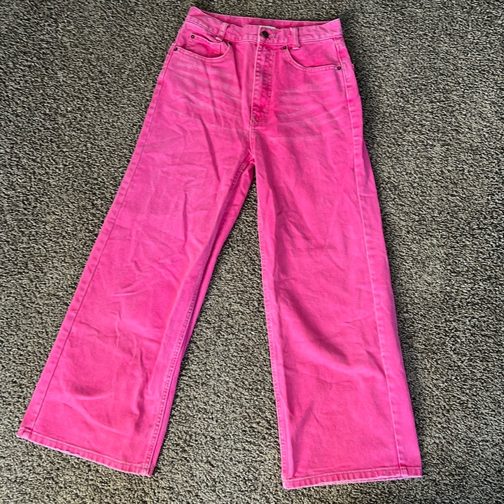 Hot pink preppy high waisted wide leg jeans from BDG/ urban outfitters